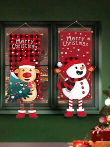 1 set Banderines decorativos de Papá Noel, banderines navideños a cuadros rojos y negros con Papá Noel y copos de nieve, decoraciones de fondo navideño, decoraciones de pared para fiestas, decoraciones de cortina de puerta navideña, decoraciones navideñas para el hogar, decoraciones navideñas para regalo para crear un ambiente festivo. - Multicolor - Ver 2