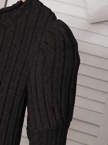 两件套少女罗纹针织长袖连衣裙+双面抓绒上衣套装，秋冬季 - 黑色 - 查看 10