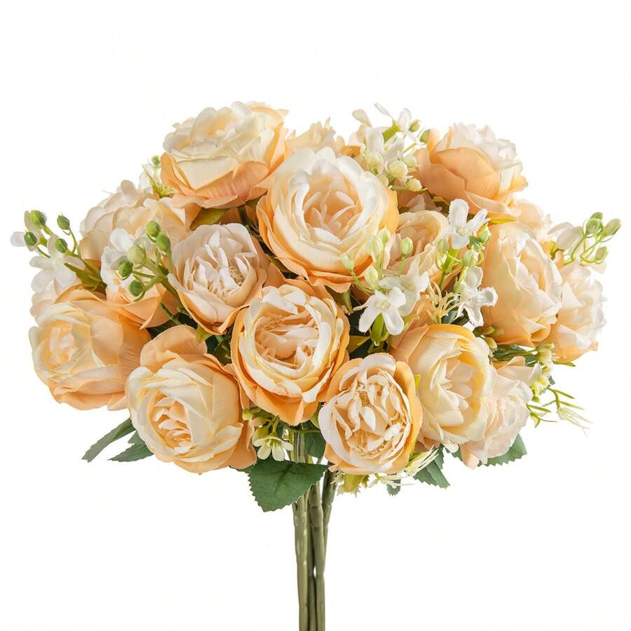 1 Stück/80 Stiele romantischer Seiden-Pfingstrosen-Hortensien-Strauß, Künstliche Blumenanordnung, Plastikblumen-Handstrauß, geeignet für Hochzeit/Zuhause/Schlafzimmer/Wohnzimmer/Esszimmertisch Dekoration/Brautstrauß/Muttertag - Champagnerfarben - Übersicht 1