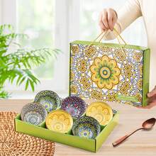6 Colourful 10oz Ceramic Bowls With Gift Box | Small Dessert & Snack Bowls For Ice Cream, Cereal, Soup | Fun Kitchenware & Dining Accessories - Green - View 7