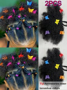Kids Ponytail With Butterfly Clip Afro Puff Soft Marley Kinky Bulk For Hair Girl With Elastic 2pcs