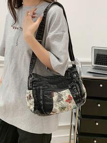 New Casual Chic Soft Jeans Multi-Layer Crossbody Bag With Multiple Pockets, Versatile Commuter Large Capacity Women's Shoulder Bag, Suitable For Work Commuting, Shopping And Traveling., Perfect For Cow Girl - 黑色 - 查看 4