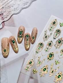 1片复洛克金箔美甲贴纸，奢华仿宝石设计美甲装饰，女士及女孩DIY美甲配件，适合美甲新手 - 彩色 - 查看 1