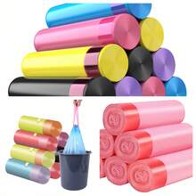 75 Drawstring Trash Bags, Household Handheld Thickened Kitchen Living Room Bathroom Large Plastic Bags - 15只*5卷混色加厚 - 查看 12