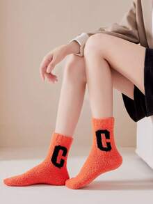 3 pares de calcetines de felpa coral para mujer, con diseños de letras y deportes, cálidos y cómodos, sin desprendimiento, aptos para dormir y usar en casa, otoño/invierno, calcetines acogedores - Multicolor - Ver 7