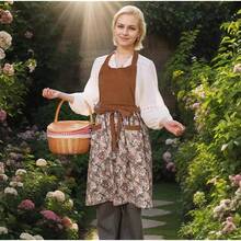 Cute Floral Aprons For Women With Pockets,Cotton Adjustable Neck Strap Apron For Kitchen CooFKing BaFKing Gardening{Inchsize_nameinch:InchMediuminch,Inchcolor_nameinch:InchBrowninch} - màu nâu - Xem 3