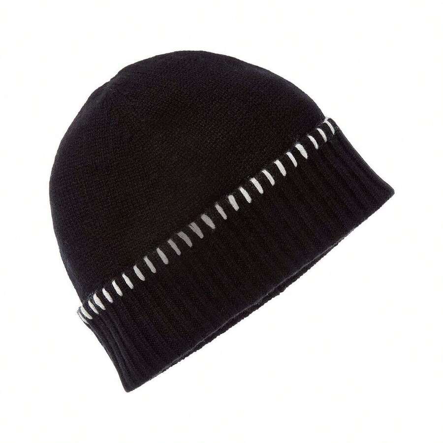 Bruno Magli Whipstitch Cuffed Cashmere Hat - 黑色 - 查看 1