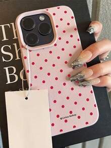 Minimalist Pink Polka Dot Fashion Phone Cases Litchi Texture Small 2D Pattern Printed Phone Case, Litchi Texture Phone Protective Cover Compatible With IPhone X/7/8/11/12/13/14/15/16 Series, Compatible With IPhone 17/17Pro/17ProMax/Air Latest Series Apple Phone Cases Spring Gift Birthday Anniversary Easter - Hot Pink - View 5