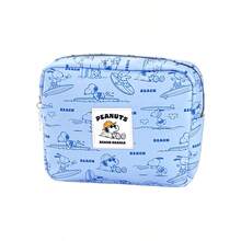 Miniso Bolsa de maquillaje cuadrada de la serie Snoopy Ocean Diary (tamaño grande) de tela impermeable con diseño de gran capacidad, portátil, esencial para almacenamiento de viaje y desplazamientos (1 pieza) - Celeste - Ver 5