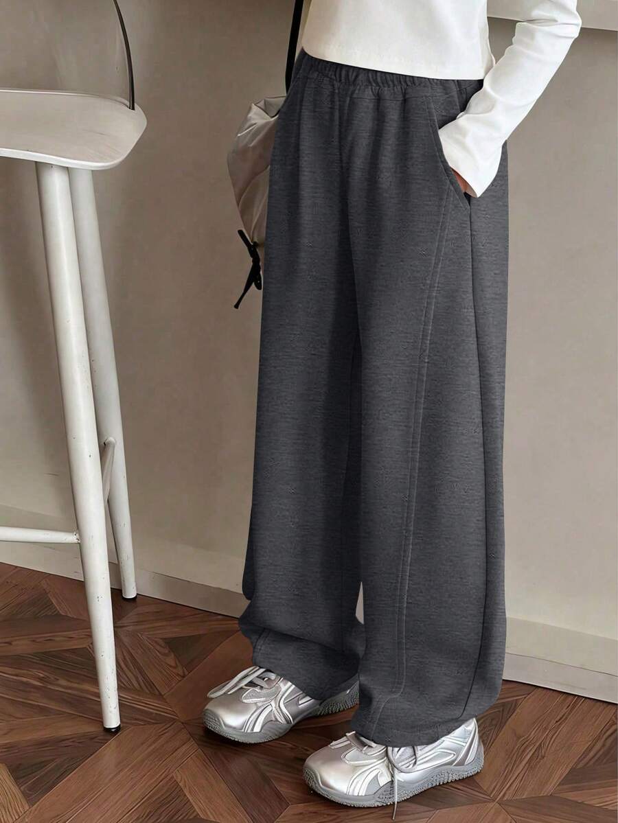 Girls' Gray Wide Leg Sweatpants, Casual Lightweight Spring Summer Autumn, Sports Style Girls Pants, Girls Clothes, Black Pants, Girls Sports Wear, Girls Green Pants, Black Pants, Children's Clothing, Girls & Teens Pants, Girls Sports Pants, Cute Pants, Tween Girl Pants, Striped Pants, Girls Clothes, Tween Girl Cargo Pants, Tween Girl Sports Pants, Tween Girl Flare Pants, Autumn Tween Girl Clothes, 8-12Y - Dark Grey - View 1