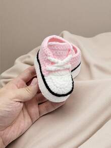 1 Pair Handmade Crochet Infant Booties, Indoor Crawling Socks - 淺粉色 - 查看 3