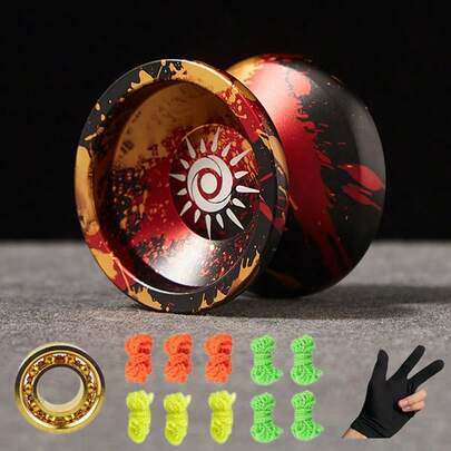 Non-Reactive Metal Suitable For Advanced Spinner Players, Aluminum Alloy Trick Spinner For Teens & Beginners, Comes With Gloves, Bearings, And 10 Strings