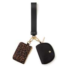 Dual Pouch Wristlet Wallet Fashion Keychain Wristlet Bag Cards For Women Men, Cash & Coins, Detachable Keychain & Card Holder, Stylish & Portable For Everyday & Sports Use Travel Wallet Coin Wallet Christmas Gifts, Holiday Gifts - 金豹紋 - 查看 2