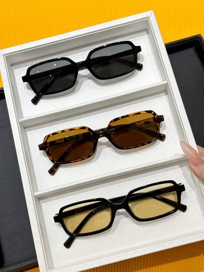 3pcs Women PlasticRectangular Leopard Full Frame All-Match Elegant Living Personalized Minimalist Fashion Glasses For Driving, Camping, Daily Life, Street-Photography, Back To School, Going Out Outfit Accessories