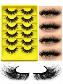 6 Pairs Volume Cat Eye Artificial Mink False Eyelashes Manga Fake Eyelashes Natural Fluffy Faux Eyelashes Cross Wispy Dramatic Volume Lashes Extension For Natural Look - Black - View 3