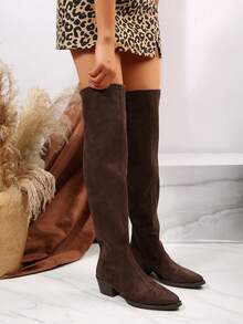 FVPFVP 2024 Autumn/Winter New Arrival Women's Thigh High Boots, Versatile Chunky Heel Tall Elastic Slim Fit Riding Boots - Brown - View 5