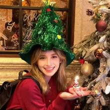 1 pieza Sombrero de árbol de Navidad, Sombrero navideño de oropel verde para sesión de fotos, Sombrero navideño mágico de chenilla verde (el color de las bolas es aleatorio) - Multicolor - Ver 1