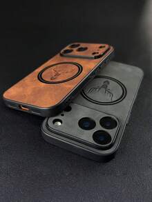 Luxury Retro Deer Head Pattern Faux Leather Phone Case, Compatible With 17/16/15/14/13/12/11 Pro Max Plus, Supports Magnetic Wireless Charging, Suitable For 17 Pro Max, Rounded Corners, Shock-Absorbing Protective Cover Gift - Black - View 6