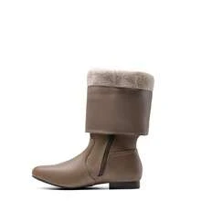 Women's Wide Calf Knee High Boots Fur Lined Side Zipper Fall Winter Boots - 卡其色 - 查看 4