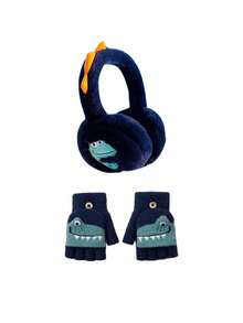 2pcs Kids Foldable Hamburger Earmuffs, Solid Color Earmuffs, Winter Cold-Proof And Freeze-Proof Plush Earmuffs, Stretchable Earmuffs, Warm Gloves - Navy Blue - View 2