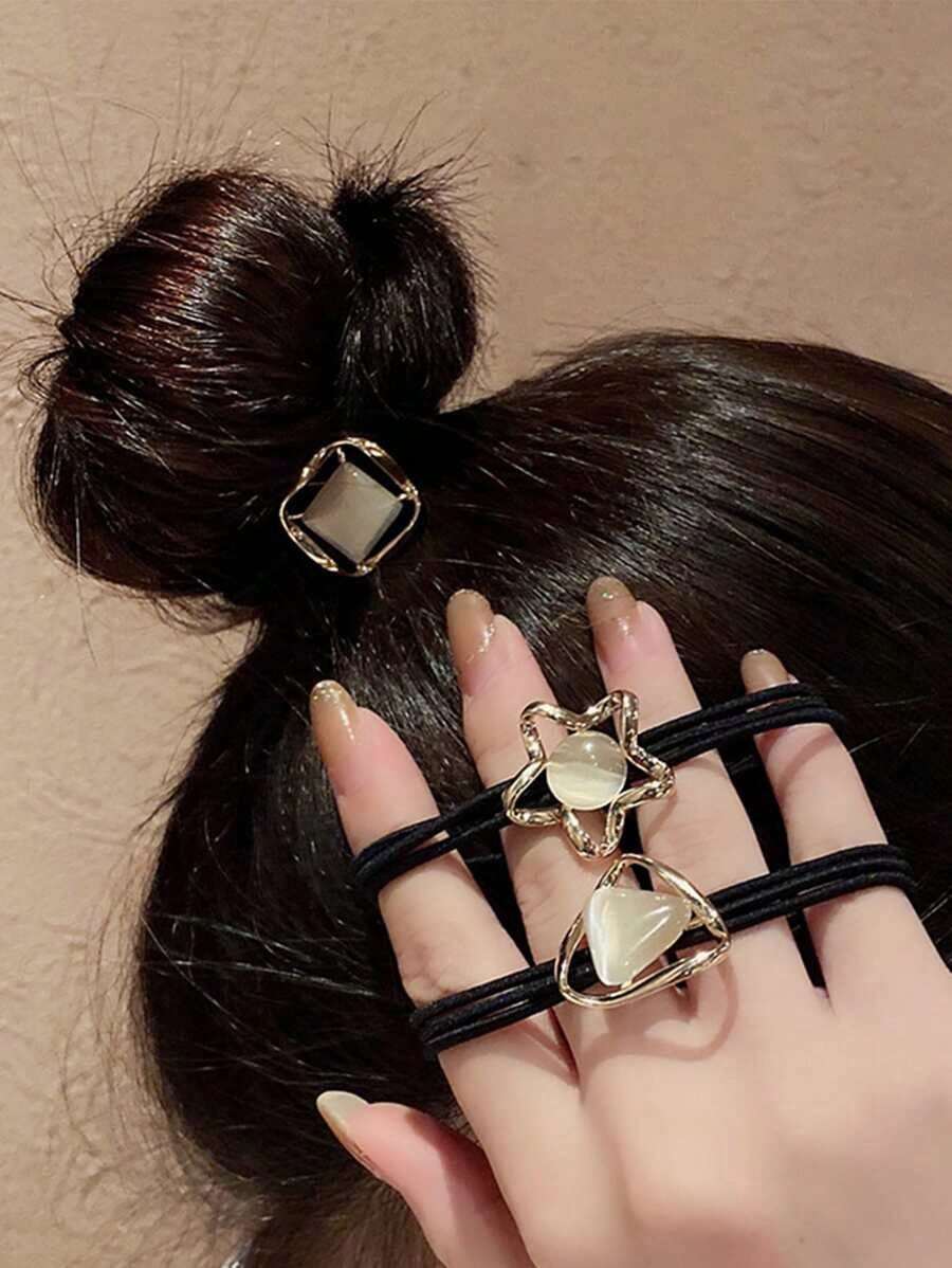 3pcs Star & Triangle Decor Hair Tie Elegant Skull Skeleton Ponytail Holders Hair Elastics Hair Rubber Bands Scrunchies Hair Rope Elastic Hair Tie, Hair Bobbles ,Head Piece - Nhiều màu - Xem 1