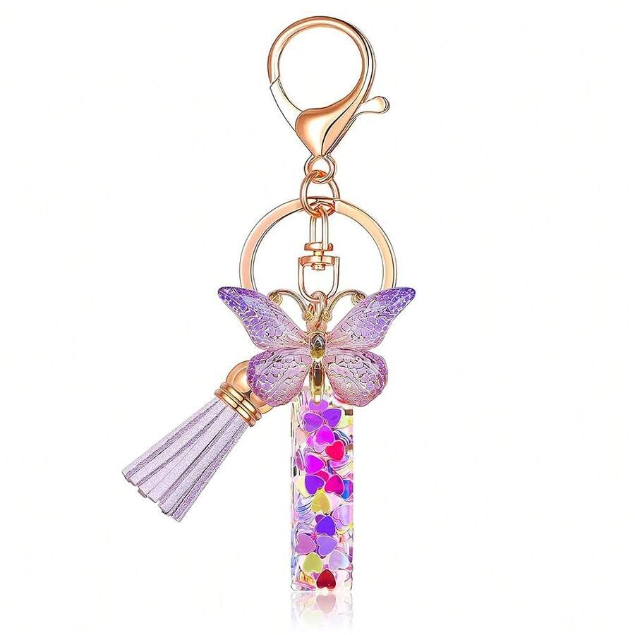 JINGUAZI Initial Letter Keychains For Women Tassel Butterfly Pink Purple Cute Car Keychain For Wallet Backpack Bag Charm{Inchcolor_nameinch:InchI-Purpleinch} - I-紫色 - 查看 1