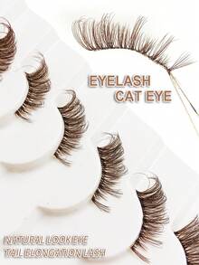 Asiteo 7 Pairs Natural Brown Transparent Band Half-Eye False Eyelashes, Fox Eye/Cat Eye/Extended Outer Corner Styles, Soft & Lightweight, Suitable For Beginners, Easy To Wear, Fit For Daily Dates - 棕色 - 查看 4