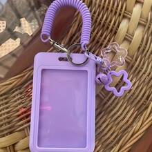 1 Piece Morandi Colorful Star Hanging Decoration Retractable Plastic Card Holder With Keychain - Cute And Practical For Bus, Campus, ID Card, Credit Card, Card Holder Keychain|Playful Accessories|Durable Plastic - Black - View 9