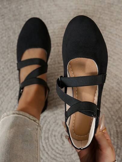 Soft Bottom Comfortable Cross Strap Mary Jane Shoes For Women, Retro Round Toe Slip-On Flats, Casual Commuter Shoes For Spring & Autumn