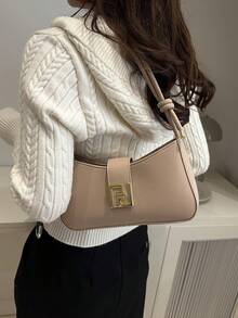 新款奢华纯色百搭女士单肩包 - 卡其色 - 查看 8