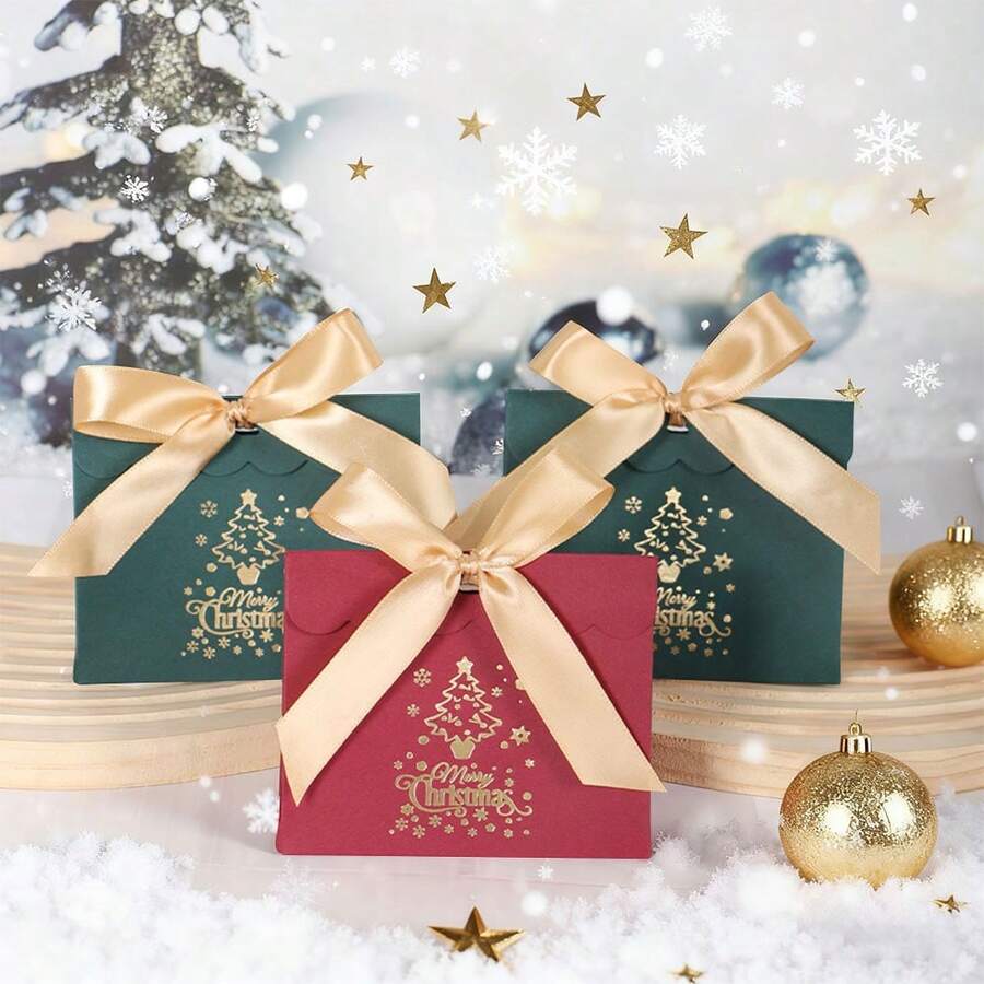 5/20 Pcs Christmas Tree Pattern Gift Theme Dessert Packaging Box, Biscuit Snack Gift Packaging, Christmas Candy Gift Packaging Gift Box - Wave Cover - View 1