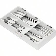 TFKI Bamboo Silverware Drawer Organizer With Labels Kitchen Utensil Tray Holder Organizer For Flatware Cutlery Spoon And Knives Drawer Storage Organization White 6 Slots - 白色 - 查看 1