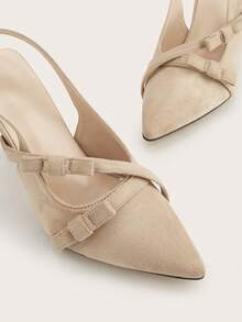 Apricot Faux Suede Butterfly Decor Pointed Toe Stiletto Heel Pumps, Versatile For Daily Wear, Banquet, Party, Fashion,High Heels - Apricot - View 5