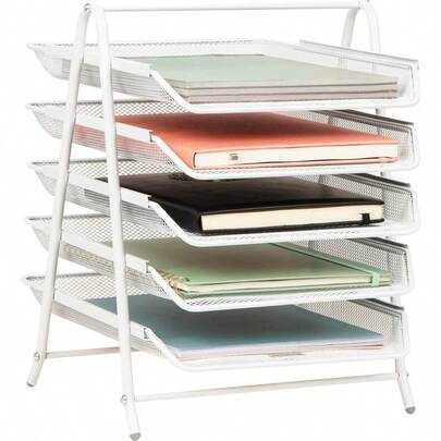 Mind Reader Desk Organizer With 3 Sliding Trays For Letters Documents Mail Files Paper 5 Tier White