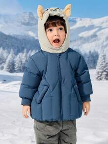 Balabala Tom & Jerry Baby Boys Down Jacket, 2025 Winter Mall Edition, Warm Hooded Coat - Gray Blue - View 2