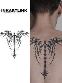 INKARTLINK 哥特暗黑现代纹身贴纸，骷髅龙图腾纹身贴纸，防水，可持续1-2周，适合暗黑风格，欧美夜店装扮。 - 黑色 - 查看 1