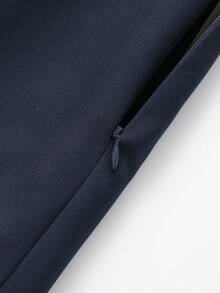Women's Casual Versatile Solid Color Zipper Waist Belt Skorts Summer - Navy Blue - View 5