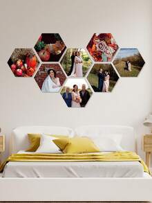 4pcs/5pcs/6pcs/8pcs/9pcs/10pcs Personalized Vintage Style Custom Hexagonal Photo Printed Hexagonal Wooden Boards, Available In Both Color And Black And White, Are Perfect For Living Rooms, Bedrooms, Offices, Weddings, Graduations And Travel Memories - Easy-To-Install Fashionable Photo Frame Artworks, Memory Wall Art - No Power Required, Unique Creative Gifts, Indoor Decoration Souvenirs - Black - View 5