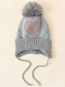 1 件婴儿保暖绒球护耳帽，心形提花针织帽，秋冬 - 1PC - 查看 32