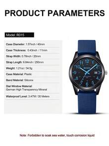 BIDEN 男士手表，时尚中性手表，易读数字夜光表盘，防水，日期显示，医生/护士手表，男女休闲手表+免费表盒 - 藍色 - 查看 9