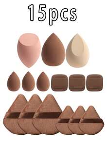 16 Pieces Of Cosmetic Sponge Set, Including 3 Pieces Of Cosmetic Sponge, 3 Pieces Of Mini Cosmetic Sponge, 3 Pieces Of Powder Puff, 3 Pieces Of Mini Powder Puff, 3 Pieces Of Mini Finger Air Cushion Powder Puff And 1pc Cosmetic Bag, Made Of Super Soft Velvet, Used To Create A Flawless, Cake Free Appearance, Suitable For Liquid, Cream And Powder. - Multicolor - View 15
