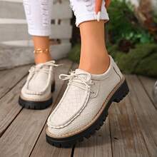 2025 Autumn New Arrival Plus Size Canvas Shoes, Solid Color Slip-On Casual Platform Loafers For Women - Beige - View 2