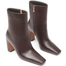 Women's Square Toe Ankle Boots Fashion Solid Block Chunky High Heels Side Zipper Party Dress Boots Woman - Màu nâu Sô-cô-la - Xem 4