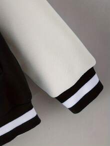 Boys' Fashionable Casual Contrasting Color Baseball Jacket, College Style Jacket, Suitable For Daily And Outdoor Wear, Anime Character Printed Boys' Baseball Jacket, Jacket - 黑色 - 查看 4