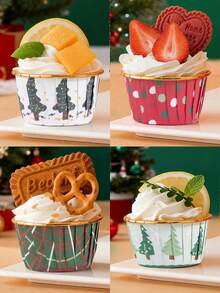 50pcs-Christmas Cake Paper Cups, Dessert Cup,Muffin Cups,Cupcake Cups For Bakery Paper Cups, Cupcake Cases, Waterproof And Oil Resistant Paper, Cake Molds,Desserts Table Baking Muffins, Chiffon, Mousse Cupcakes High Temperature Aluminum Foil Cupcake Cups Bread Oven Cake Trays Suitable,Christmas Theme Party