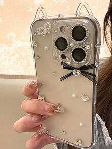 猫咪时尚豹纹亮片皮革手机壳，兼容 17 Pro Max 16 Pro 13 14 15 - 無色 - 查看 5