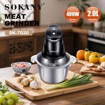 SOKANY-7020 Electric Meat Grinder, Can Drain Stuffing And Grind Vegetables, 2L Large Capacity Meat Grinder, Dual Layer Four Blade