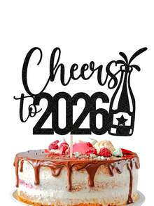 1个黑色/金色/银色/玫瑰金/红色“Cheers To 2026”新年蛋糕装饰插牌，新年快乐主题蛋糕装饰签，欢迎来到2026新年蛋糕装饰，新年除夕派对 - 彩色 - 查看 2