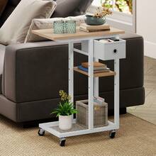 Side Table, C-Shaped Sofa Table With Casters And Drawer, Living Room Table 50 X 30 X 67cm - By GeoTower - Natural Oak - Xem 8
