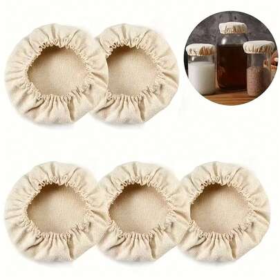 Reusable Jar Lids, Farmhouse Style Fabric Bread Fermentation Covers, Washable Wheat Straw Cloth Jar Lids, Elastic Wheat Straw Cloth Covers, Insulating, Fits 3-4 Inch Jar Mouths, With Cloth Lid, Suitable For Sourdough, Kombucha, Kefir, Cheese And Other Fermented Foods.